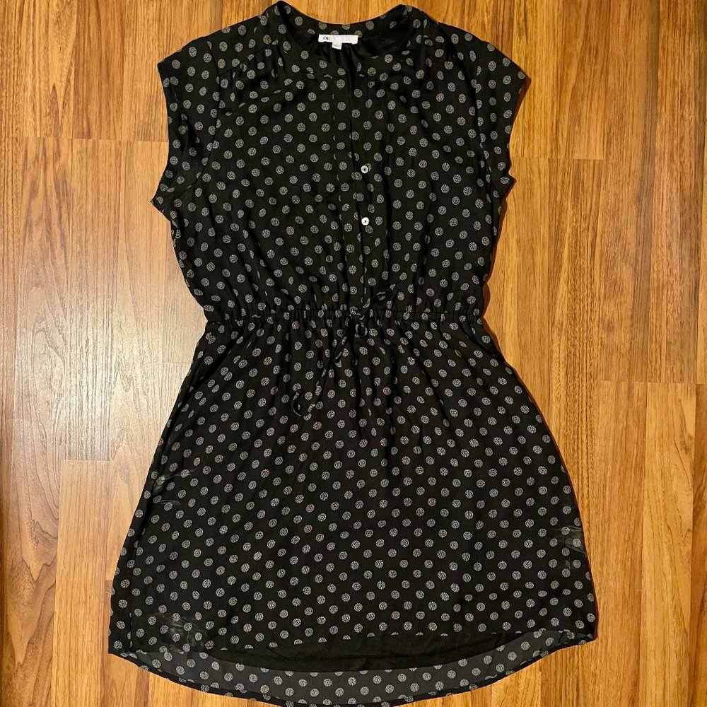 Black & White Drawstring Mini Dress with Cap Sleeves Women's Size Large